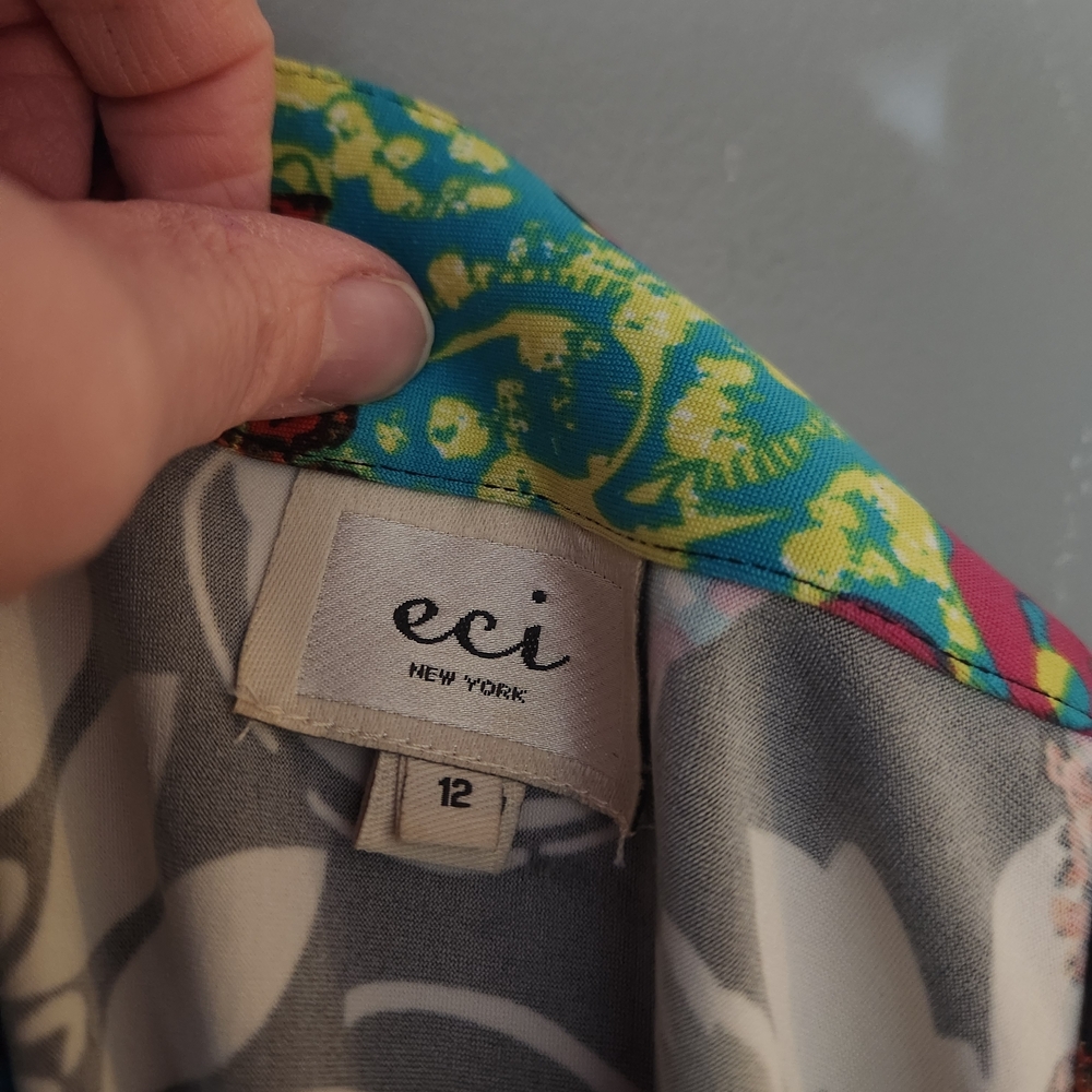 ECI Medallion Beaded Bodice Abstract Print Flowy Festival Maxi Sz 12 - Picture 2 of 16